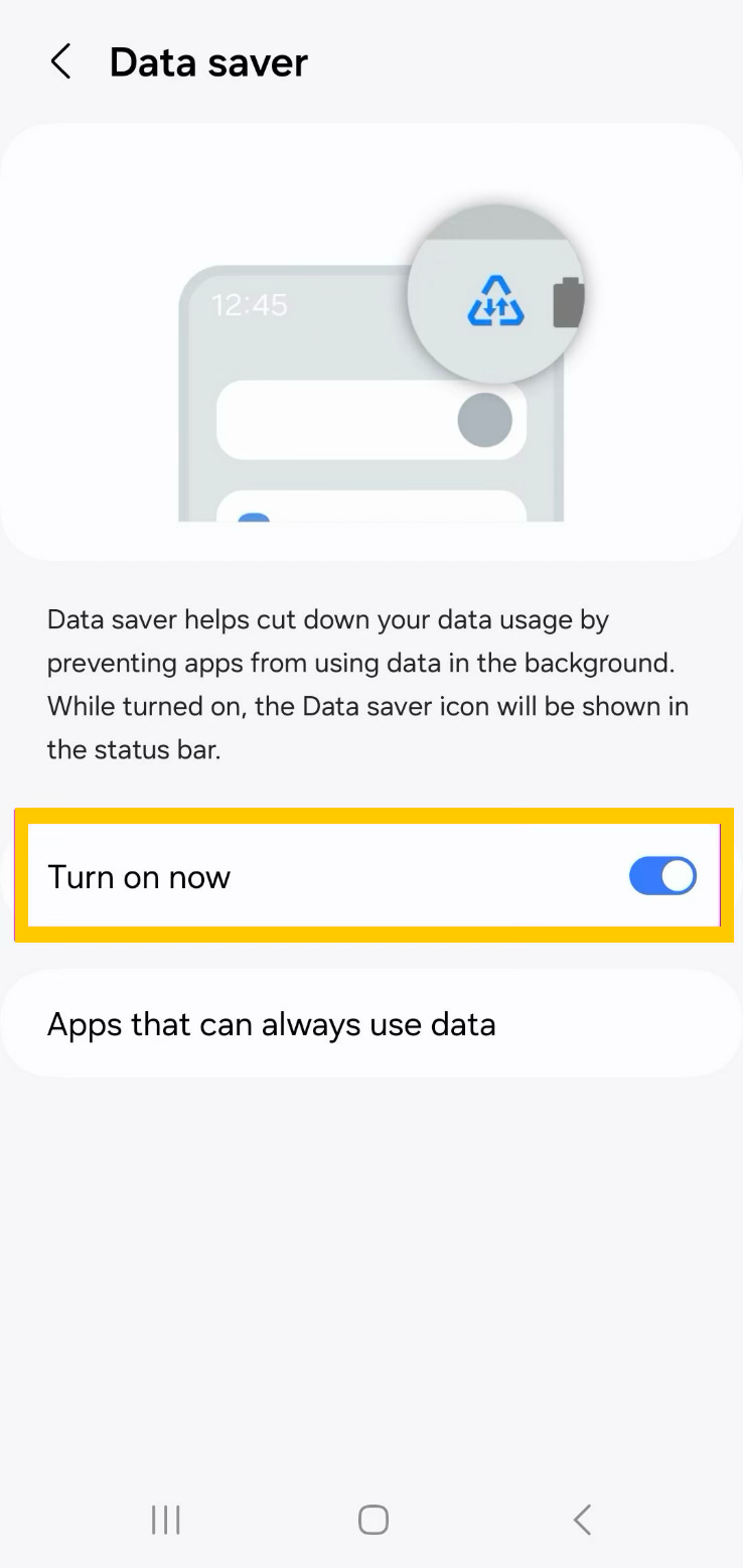 android low data controller screen