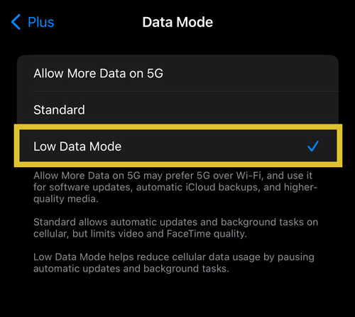 iphone low data controller screen