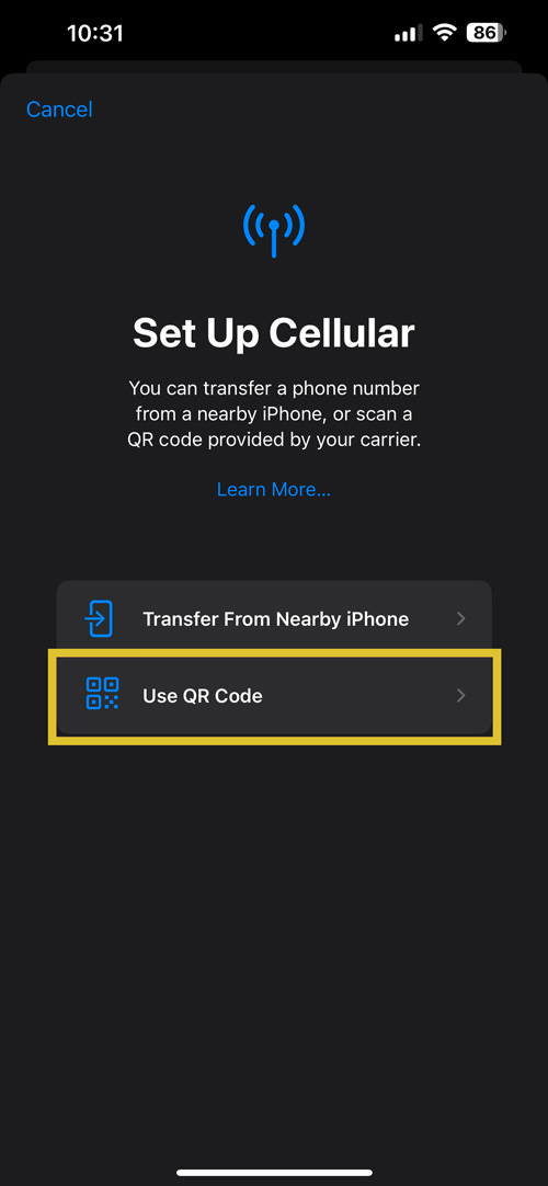 iPhone Use a QR code