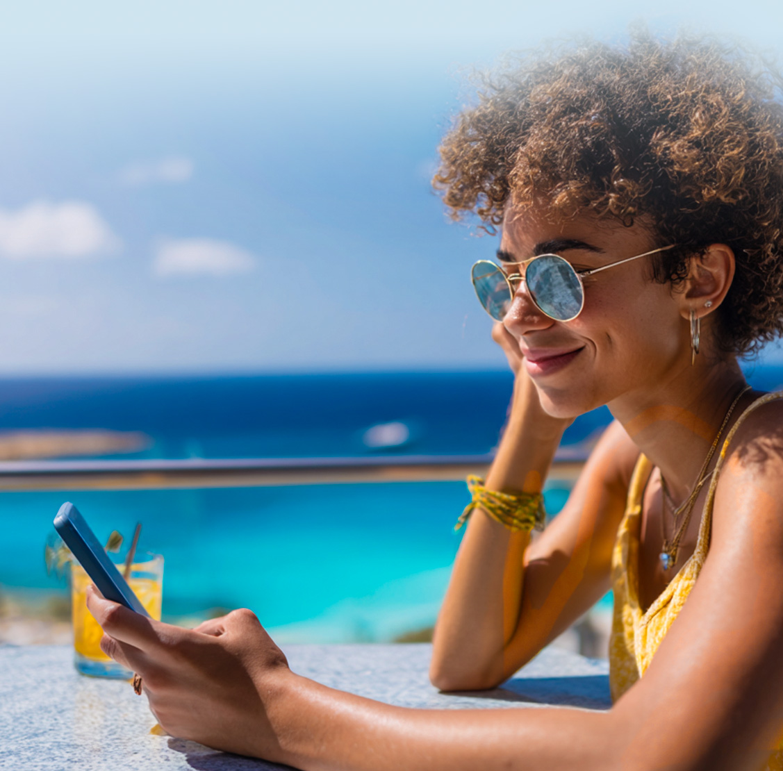 Forget unexpected charges, happy person with smartphone